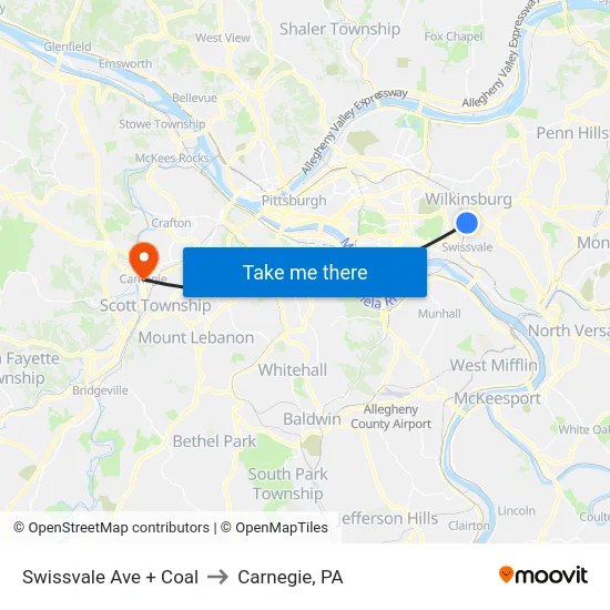 Swissvale Ave + Coal to Carnegie, PA map