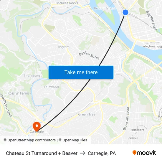 Chateau St Turnaround + Beaver to Carnegie, PA map