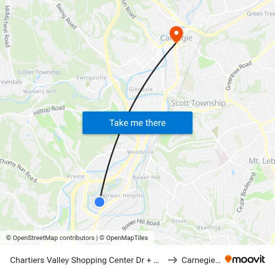 Chartiers Valley Shopping Center Dr + Giant Eagle to Carnegie, PA map