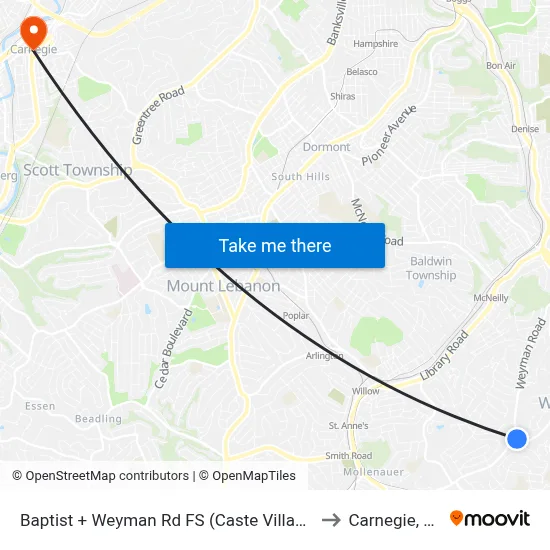 Baptist + Weyman Rd FS (Caste Village) to Carnegie, PA map