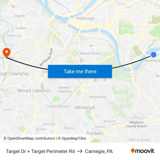 Target Dr + Target Perimeter Rd to Carnegie, PA map
