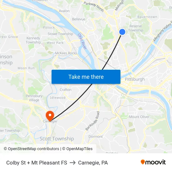 Colby St + Mt Pleasant FS to Carnegie, PA map