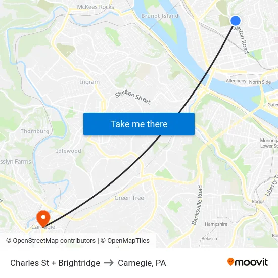 Charles St + Brightridge to Carnegie, PA map