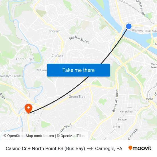 Casino Cr + North Point FS (Bus Bay) to Carnegie, PA map