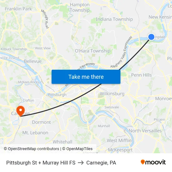 Pittsburgh St + Murray Hill FS to Carnegie, PA map