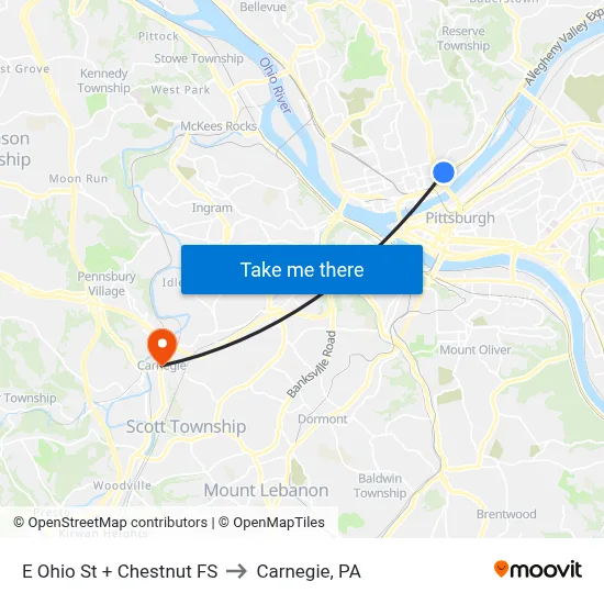 E Ohio St + Chestnut FS to Carnegie, PA map