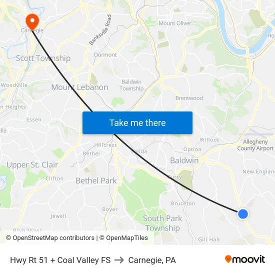Hwy Rt 51 + Coal Valley FS to Carnegie, PA map