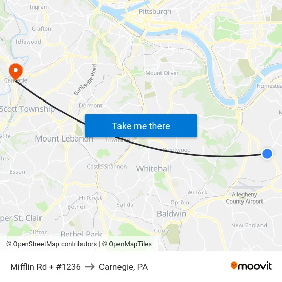 Mifflin Rd + #1236 to Carnegie, PA map