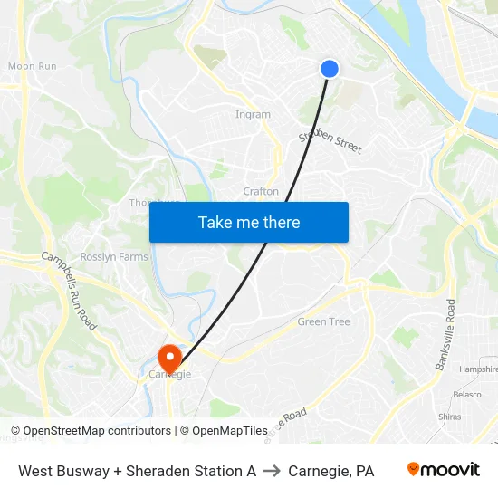 West Busway + Sheraden Station A to Carnegie, PA map