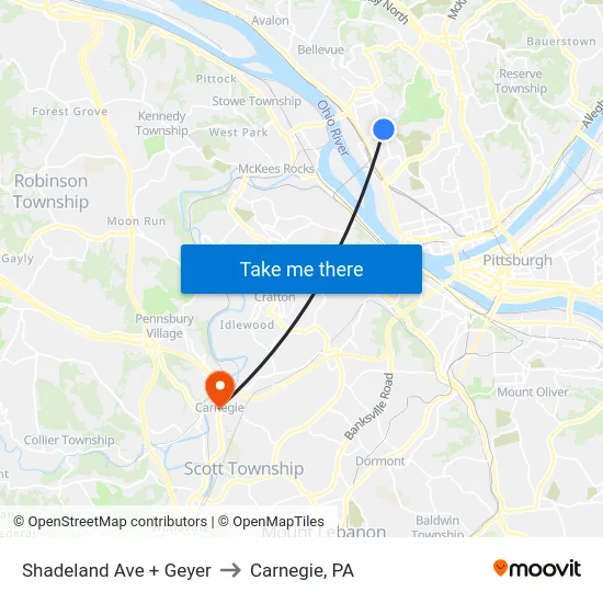 Shadeland Ave + Geyer to Carnegie, PA map