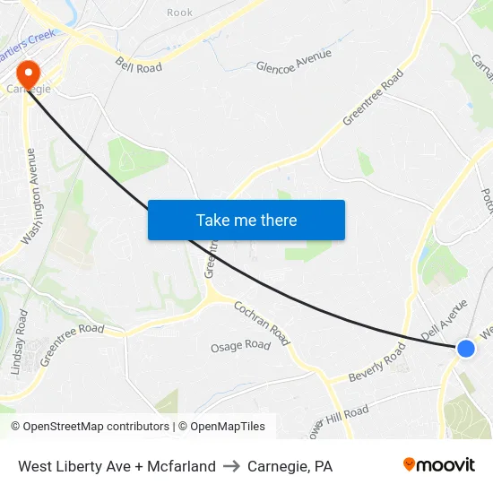 West Liberty Ave + Mcfarland to Carnegie, PA map