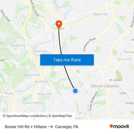 Bower Hill Rd + Hillaire to Carnegie, PA map