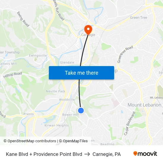 Kane Blvd + Providence Point Blvd to Carnegie, PA map