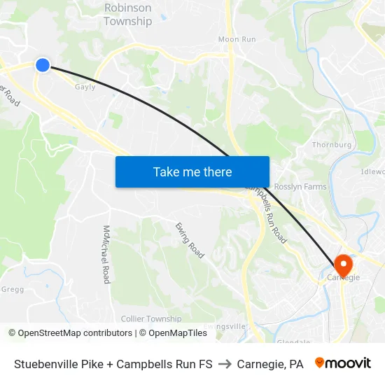 Stuebenville Pike + Campbells Run FS to Carnegie, PA map