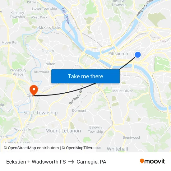 Eckstien + Wadsworth FS to Carnegie, PA map