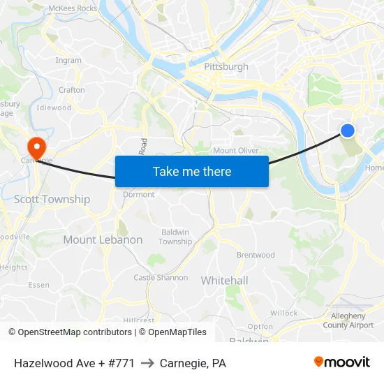 Hazelwood Ave + #771 to Carnegie, PA map