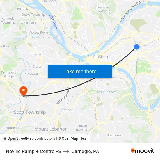 Neville Ramp + Centre FS to Carnegie, PA map