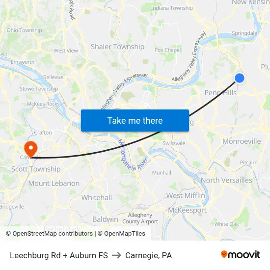 Leechburg Rd + Auburn FS to Carnegie, PA map