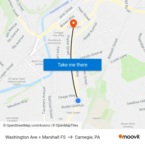 Washington Ave + Marshall FS to Carnegie, PA map