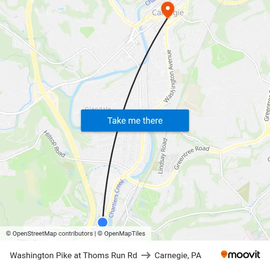 Washington Pike at Thoms Run Rd to Carnegie, PA map