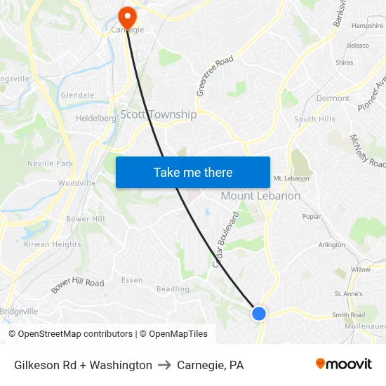 Gilkeson Rd + Washington to Carnegie, PA map