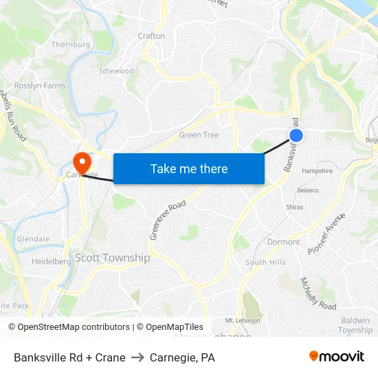 Banksville Rd + Crane to Carnegie, PA map
