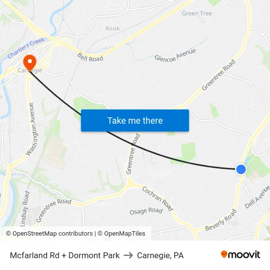 Mcfarland Rd + Dormont Park to Carnegie, PA map