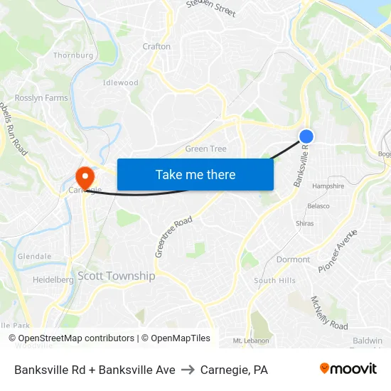 Banksville Rd + Banksville Ave to Carnegie, PA map