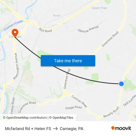 Mcfarland Rd + Helen FS to Carnegie, PA map