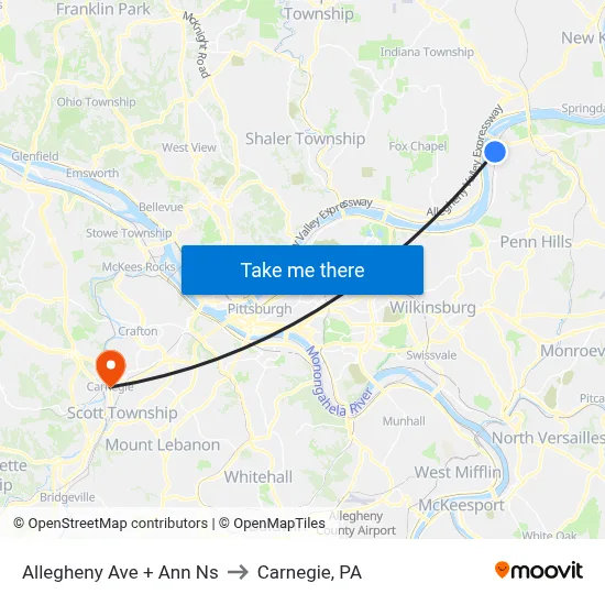 Allegheny Ave + Ann Ns to Carnegie, PA map