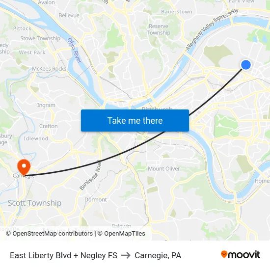 East Liberty Blvd + Negley FS to Carnegie, PA map