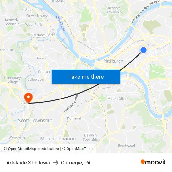 Adelaide St + Iowa to Carnegie, PA map