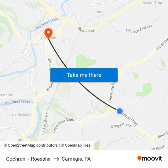 Cochran + Roessler to Carnegie, PA map
