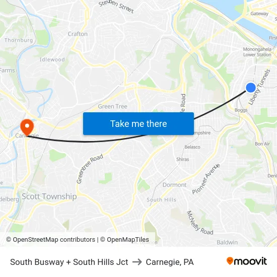 South Busway + South Hills Jct to Carnegie, PA map