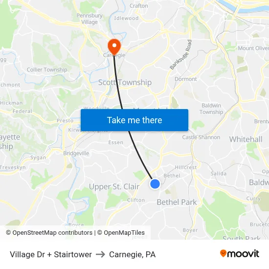 Village Dr + Stairtower to Carnegie, PA map