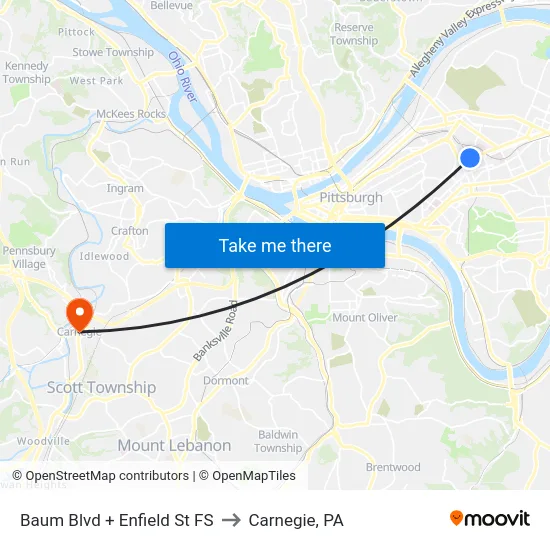 Baum Blvd + Enfield St FS to Carnegie, PA map