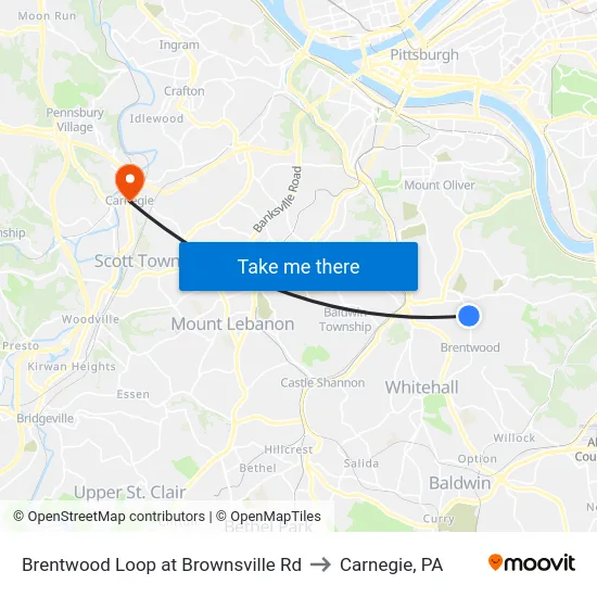 Brentwood Loop at Brownsville Rd to Carnegie, PA map