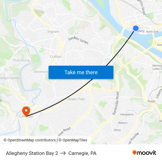 Allegheny Station Bay 2 to Carnegie, PA map