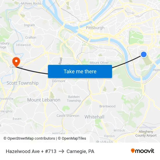Hazelwood Ave + #713 to Carnegie, PA map