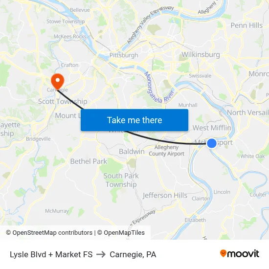 Lysle Blvd + Market FS to Carnegie, PA map