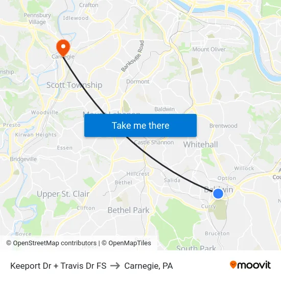 Keeport Dr + Travis Dr FS to Carnegie, PA map