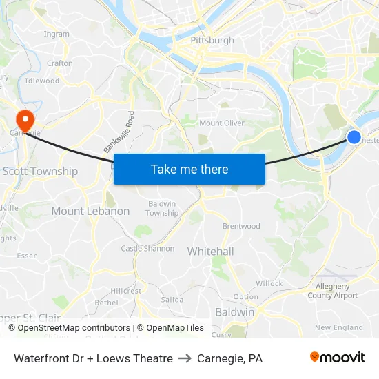 Waterfront Dr + Loews Theatre to Carnegie, PA map