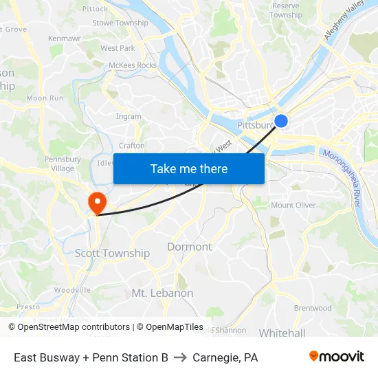 East Busway + Penn Station B to Carnegie, PA map