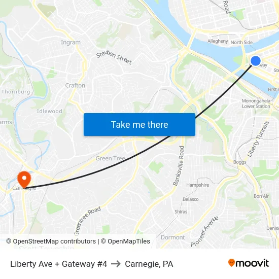 Liberty Ave + Gateway #4 to Carnegie, PA map