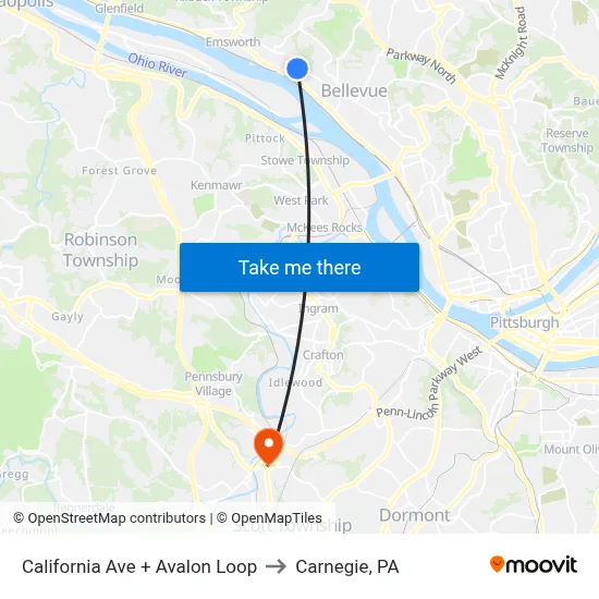 California Ave + Avalon Loop to Carnegie, PA map