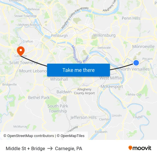 Middle St + Bridge to Carnegie, PA map