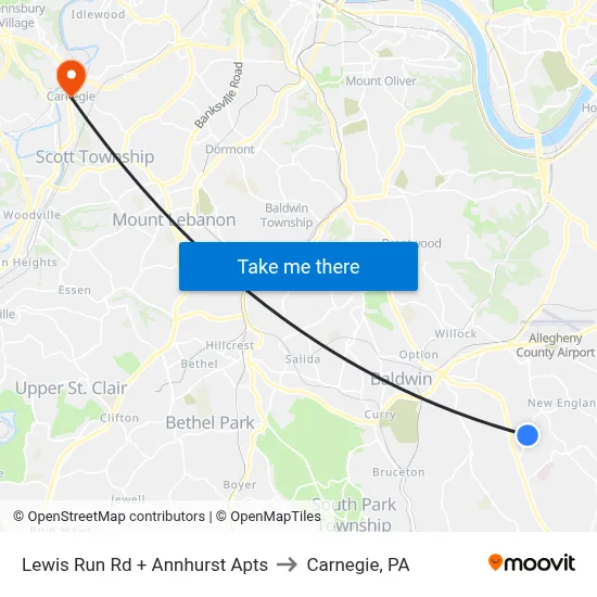 Lewis Run Rd + Annhurst Apts to Carnegie, PA map