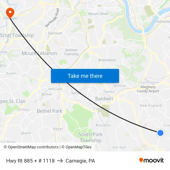 Hwy Rt 885 + # 1118 to Carnegie, PA map