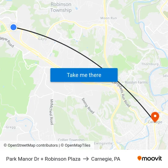 Park Manor Dr + Robinson Plaza to Carnegie, PA map