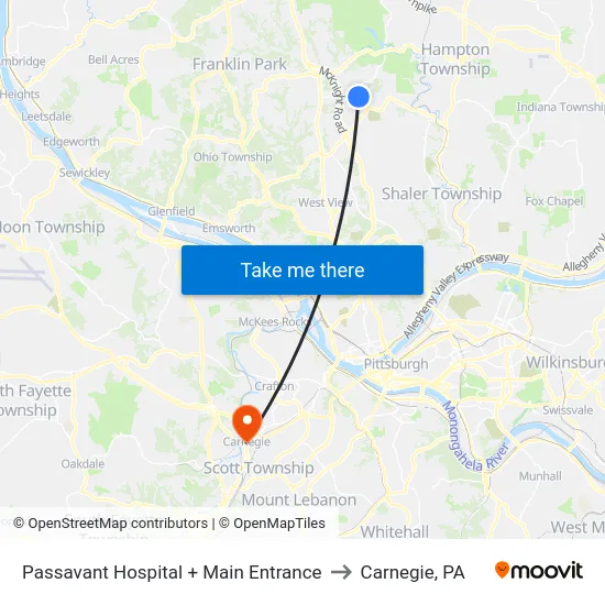 Passavant Hospital + Main Entrance to Carnegie, PA map